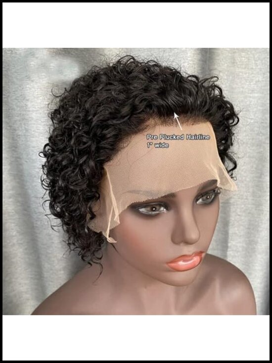 Pixie Cut Curly Lace Front Wig Human Hair 13x1 HD Transparent 150% Density main image 4